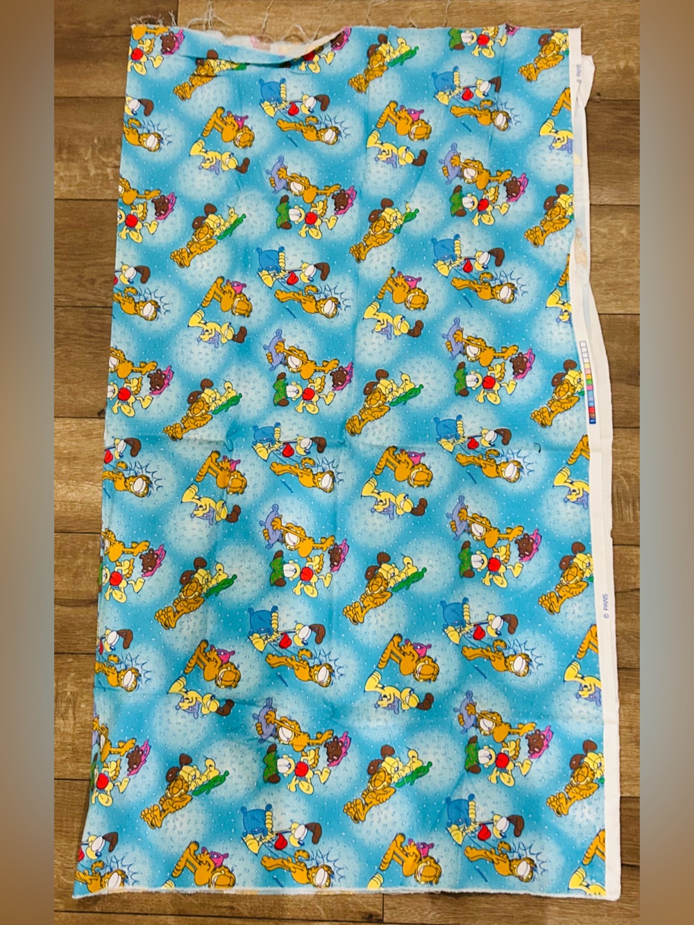 VTG Garfield And Odie Blue Cartoon Fabric W37xL42”